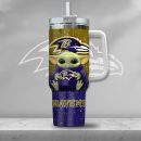 NFL Baltimore Ravens Baby Yoda Custom Stanley Quencher 30oz-40oz Stainless Steel Tumbler Hot And Cold Tumbler