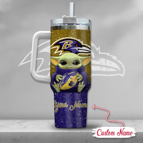 NFL Baltimore Ravens Baby Yoda Custom Stanley Quencher 30oz-40oz Stainless Steel Tumbler Hot And Cold Tumbler - Image 3