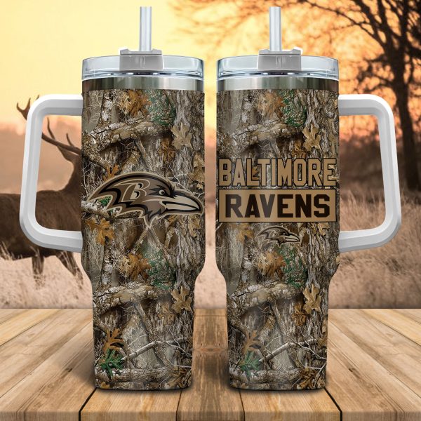 Baltimore Ravens NFL Hunting Realtree Custom Stanley Quencher 30oz-40oz Stainless Steel Tumbler Hot And Cold Tumbler