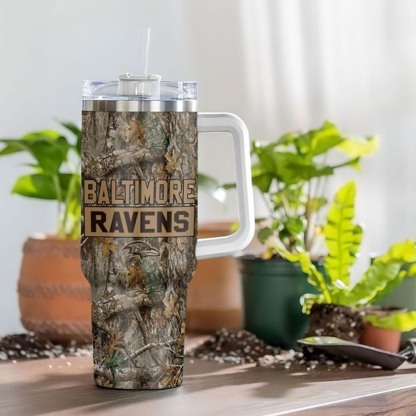 Baltimore Ravens NFL Hunting Realtree Custom Stanley Quencher 30oz-40oz Stainless Steel Tumbler Hot And Cold Tumbler - Image 4