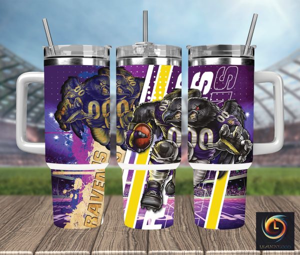 Baltimore Ravens NFL Mascot Custom Stanley Quencher 30oz-40oz Stainless Steel Tumbler Hot And Cold Tumbler