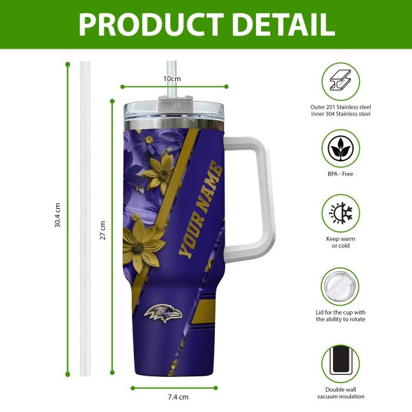 Baltimore Ravens NFL Custom Stanley Quencher 30oz-40oz Stainless Steel Tumbler Hot And Cold Tumbler - Image 2