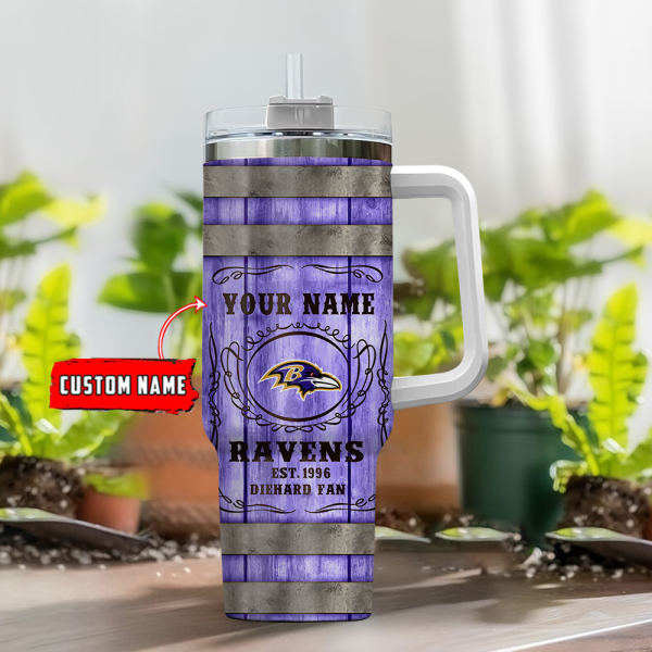Baltimore Ravens NFL Diehard Fan Custom Stanley Quencher 30oz-40oz Stainless Steel Tumbler Hot And Cold Tumbler - Image 4
