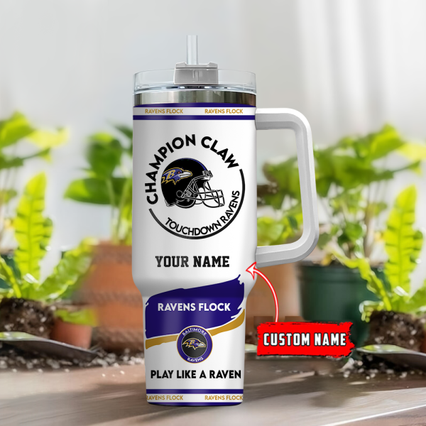 Baltimore Ravens NFL Champion Claw Custom Stanley Quencher 30oz-40oz Stainless Steel Tumbler Hot And Cold Tumbler - Image 2