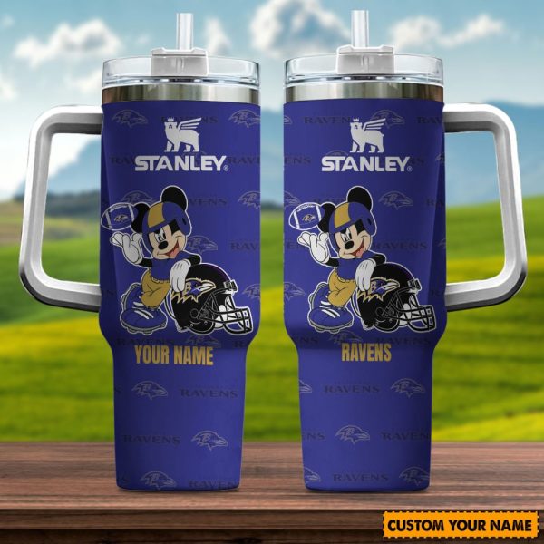 Baltimore Ravens NFL Mickey Mouse Custom Stanley Quencher 30oz-40oz Stainless Steel Tumbler Hot And Cold Tumbler