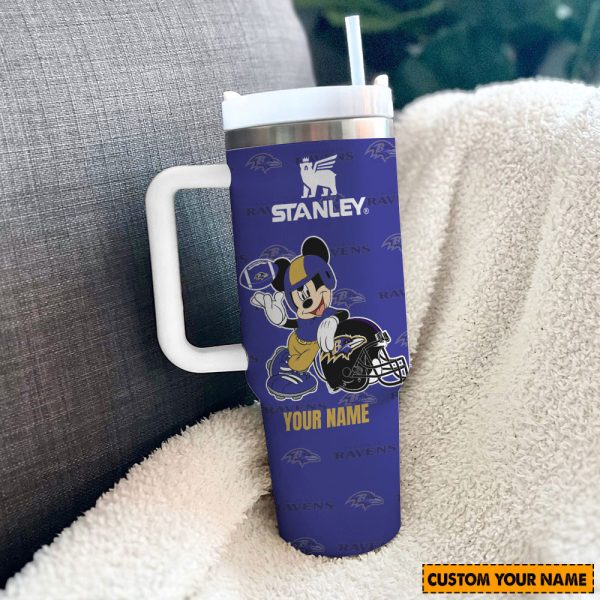 Baltimore Ravens NFL Mickey Mouse Custom Stanley Quencher 30oz-40oz Stainless Steel Tumbler Hot And Cold Tumbler - Image 3