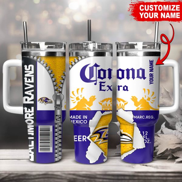 Baltimore Ravens NFL Corona Extra Custom Stanley Quencher 30oz-40oz Stainless Steel Tumbler Hot And Cold Tumbler