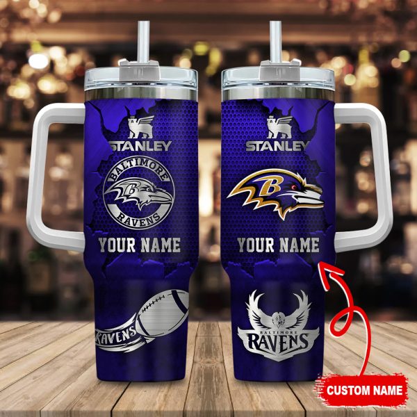 Baltimore Ravens NFL Metal Style Custom Stanley Quencher 30oz-40oz Stainless Steel Tumbler Hot And Cold Tumbler