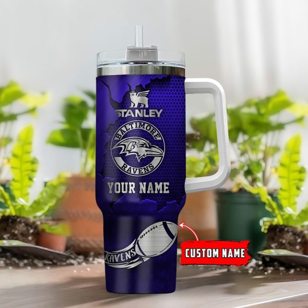 Baltimore Ravens NFL Metal Style Custom Stanley Quencher 30oz-40oz Stainless Steel Tumbler Hot And Cold Tumbler - Image 2