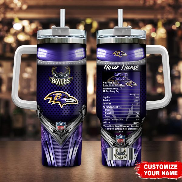 Baltimore Ravens NFL Nutrition Facts Custom Stanley Quencher 30oz-40oz Stainless Steel Tumbler Hot And Cold Tumbler