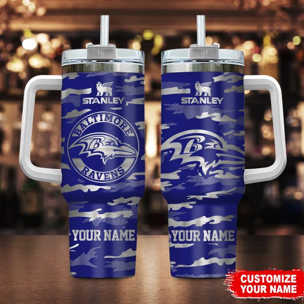 Baltimore Ravens NFL Camo Pattern Custom Stanley Quencher 30oz-40oz Stainless Steel Tumbler Hot And Cold Tumbler