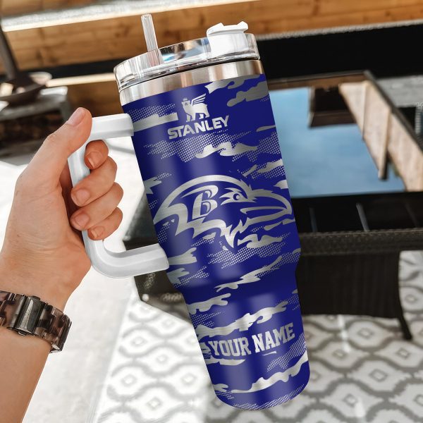 Baltimore Ravens NFL Camo Pattern Custom Stanley Quencher 30oz-40oz Stainless Steel Tumbler Hot And Cold Tumbler - Image 3