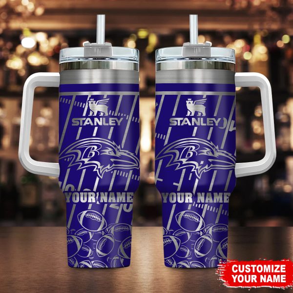 Baltimore Ravens NFL Silver Custom Stanley Quencher 30oz-40oz Stainless Steel Tumbler Hot And Cold Tumbler