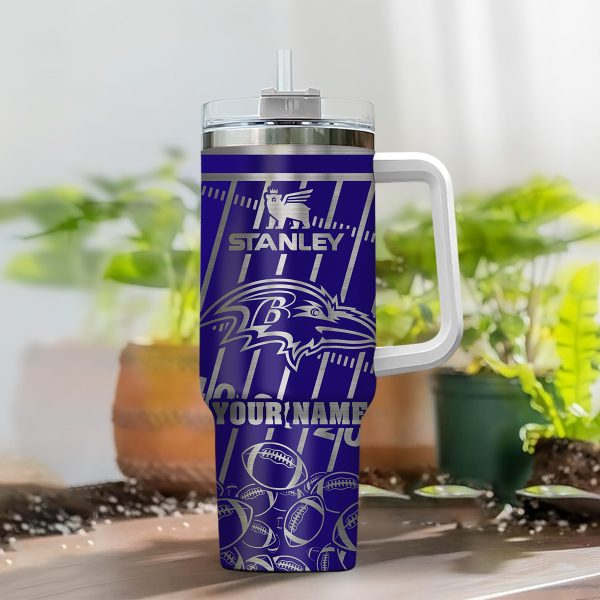 Baltimore Ravens NFL Silver Custom Stanley Quencher 30oz-40oz Stainless Steel Tumbler Hot And Cold Tumbler - Image 2