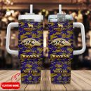 Baltimore Ravens NFL Camouflage Golden Logo Custom Stanley Quencher 30oz-40oz Stainless Steel Tumbler Hot And Cold Tumbler