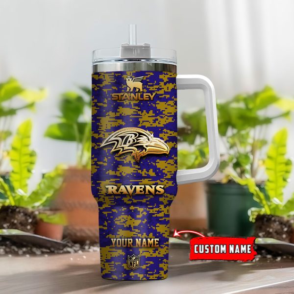 Baltimore Ravens NFL Camouflage Golden Logo Custom Stanley Quencher 30oz-40oz Stainless Steel Tumbler Hot And Cold Tumbler - Image 2