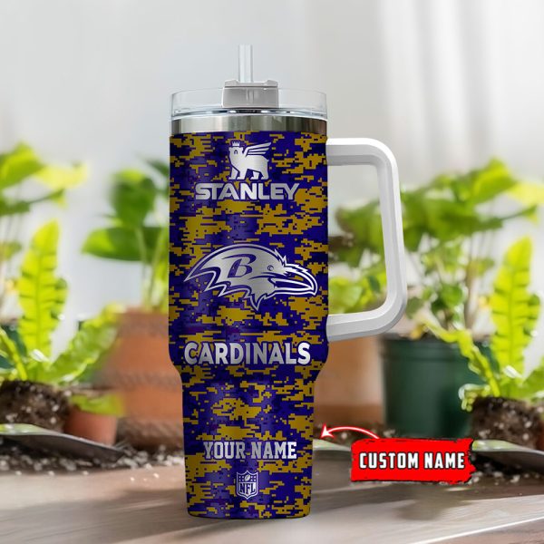 Baltimore Ravens NFL Camouflage Silver Logo Custom Stanley Quencher 30oz-40oz Stainless Steel Tumbler Hot And Cold Tumbler - Image 2