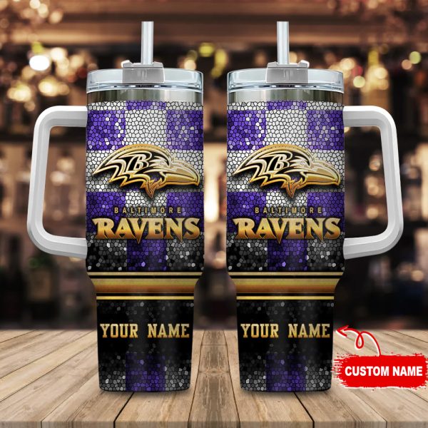 Baltimore Ravens NFL Glitter Golden Logo Custom Stanley Quencher 30oz-40oz Stainless Steel Tumbler Hot And Cold Tumbler