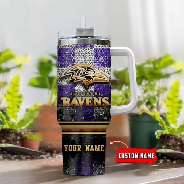 Baltimore Ravens NFL Glitter Golden Logo Custom Stanley Quencher 30oz-40oz Stainless Steel Tumbler Hot And Cold Tumbler - Image 2