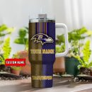 Baltimore Ravens NFL Leather Effect Custom Stanley Quencher 30oz-40oz Stainless Steel Tumbler Hot And Cold Tumbler