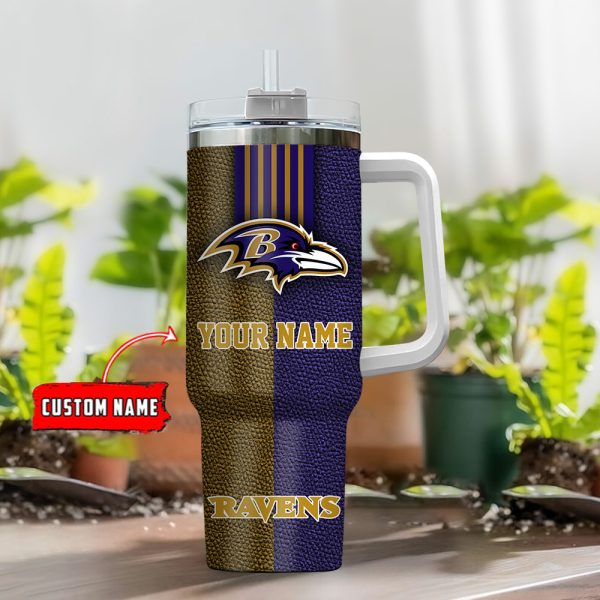 Baltimore Ravens NFL Leather Effect Custom Stanley Quencher 30oz-40oz Stainless Steel Tumbler Hot And Cold Tumbler - Image 2