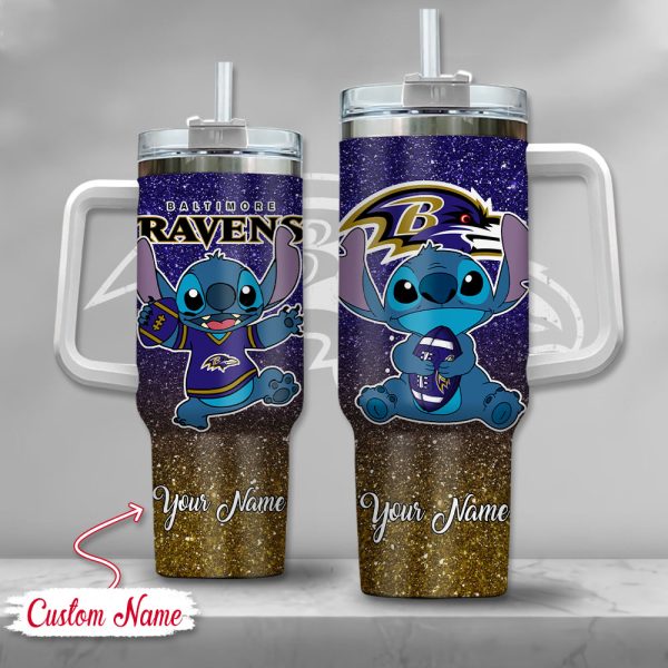 NFL Baltimore Ravens Stitch Glitter Custom Stanley Quencher 30oz-40oz Stainless Steel Tumbler Hot And Cold Tumbler