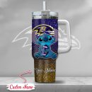 NFL Baltimore Ravens Stitch Glitter Custom Stanley Quencher 30oz-40oz Stainless Steel Tumbler Hot And Cold Tumbler