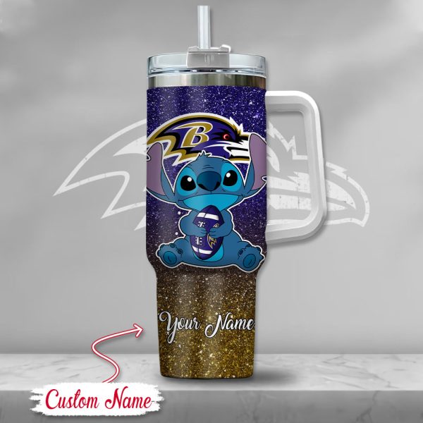 NFL Baltimore Ravens Stitch Glitter Custom Stanley Quencher 30oz-40oz Stainless Steel Tumbler Hot And Cold Tumbler - Image 2