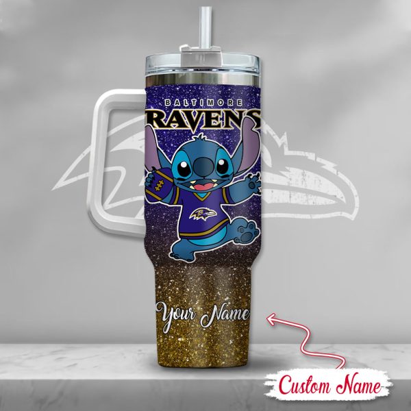 NFL Baltimore Ravens Stitch Glitter Custom Stanley Quencher 30oz-40oz Stainless Steel Tumbler Hot And Cold Tumbler - Image 3