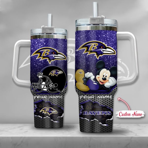 NFL Baltimore Ravens Mickey Mouse Custom Stanley Quencher 30oz-40oz Stainless Steel Tumbler Hot And Cold Tumbler