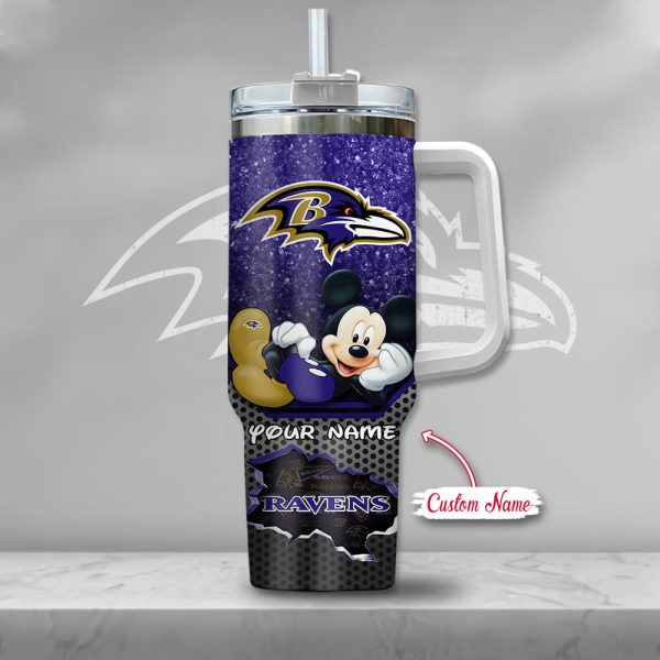 NFL Baltimore Ravens Mickey Mouse Custom Stanley Quencher 30oz-40oz Stainless Steel Tumbler Hot And Cold Tumbler - Image 2