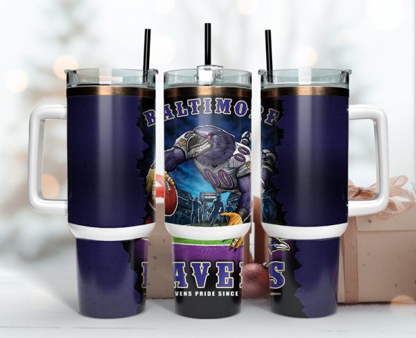 Baltimore Ravens NFL Mascot Custom Stanley Quencher 30oz-40oz Stainless Steel Tumbler Hot And Cold Tumbler