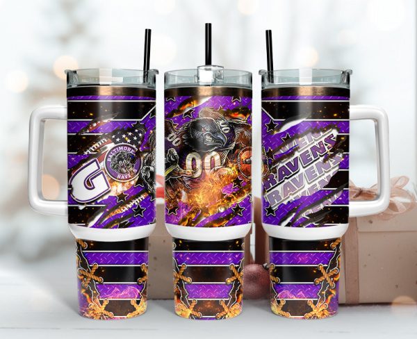 Baltimore Ravens NFL Mascot Custom Stanley Quencher 30oz-40oz Stainless Steel Tumbler Hot And Cold Tumbler