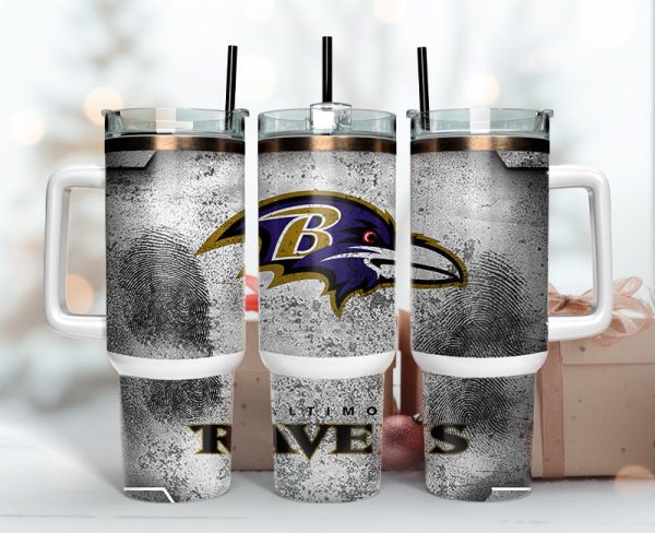 Baltimore Ravens NFL Fingerprint Effect Custom Stanley Quencher 30oz-40oz Stainless Steel Tumbler Hot And Cold Tumbler