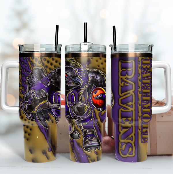 Baltimore Ravens NFL Mascot Custom Stanley Quencher 30oz-40oz Stainless Steel Tumbler Hot And Cold Tumbler