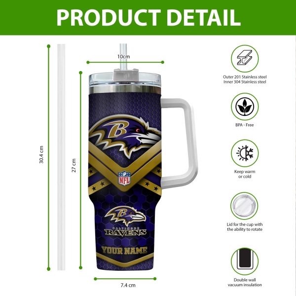 Baltimore Ravens NFL Custom Stanley Quencher 30oz-40oz Stainless Steel Tumbler Hot And Cold Tumbler - Image 2
