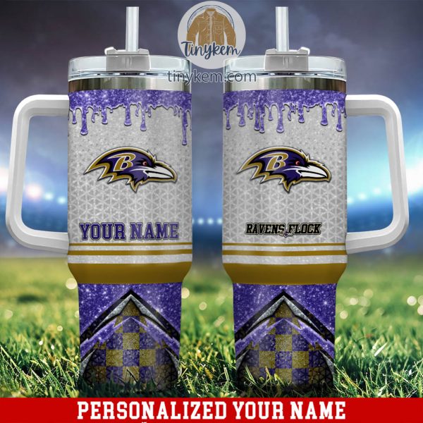 Baltimore Ravens Glitter NFL Custom Stanley Quencher 30oz-40oz Stainless Steel Tumbler Hot And Cold Tumbler