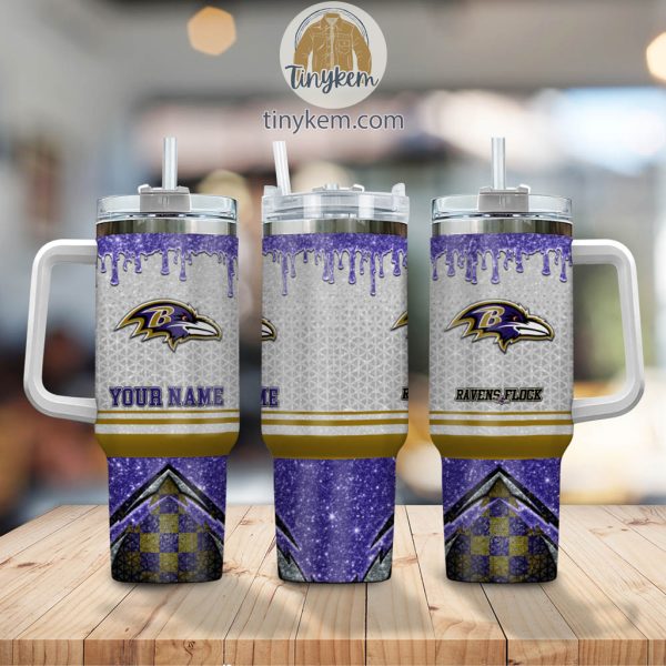 Baltimore Ravens Glitter NFL Custom Stanley Quencher 30oz-40oz Stainless Steel Tumbler Hot And Cold Tumbler - Image 2