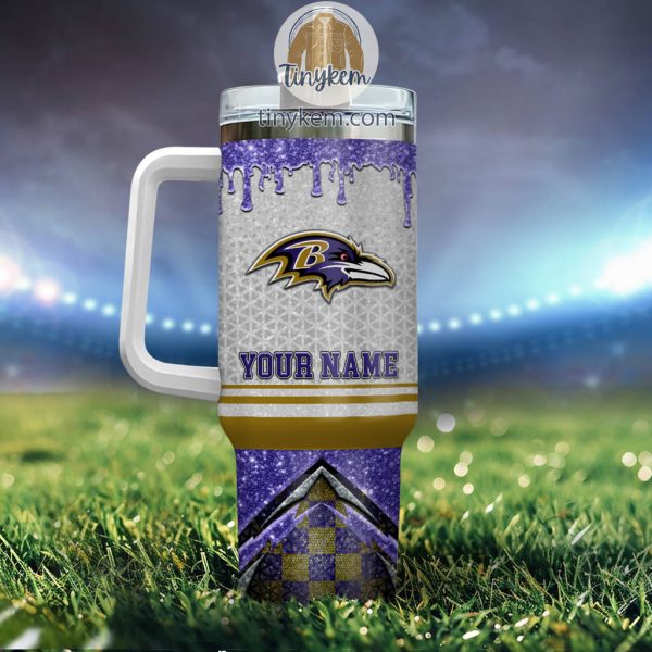 Baltimore Ravens Glitter NFL Custom Stanley Quencher 30oz-40oz Stainless Steel Tumbler Hot And Cold Tumbler - Image 3