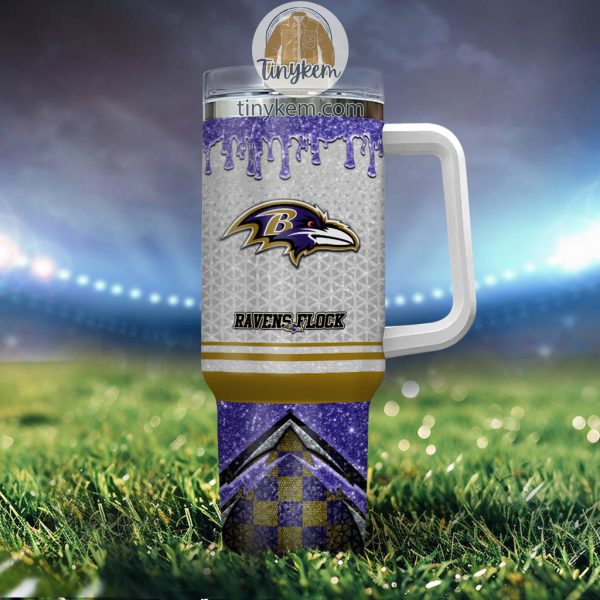 Baltimore Ravens Glitter NFL Custom Stanley Quencher 30oz-40oz Stainless Steel Tumbler Hot And Cold Tumbler - Image 4