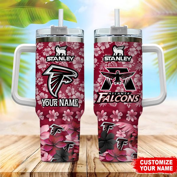 Atlanta Falcons NFL Tropical Floral Custom Stanley Quencher 30oz-40oz Stainless Steel