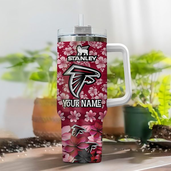 Atlanta Falcons NFL Tropical Floral Custom Stanley Quencher 30oz-40oz Stainless Steel - Image 2
