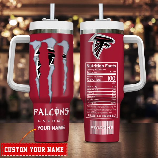 Atlanta Falcons NFL Energy Nutrition Facts Custom Stanley Quencher 30oz-40oz Stainless Steel Tumbler Hot And Cold Tumbler