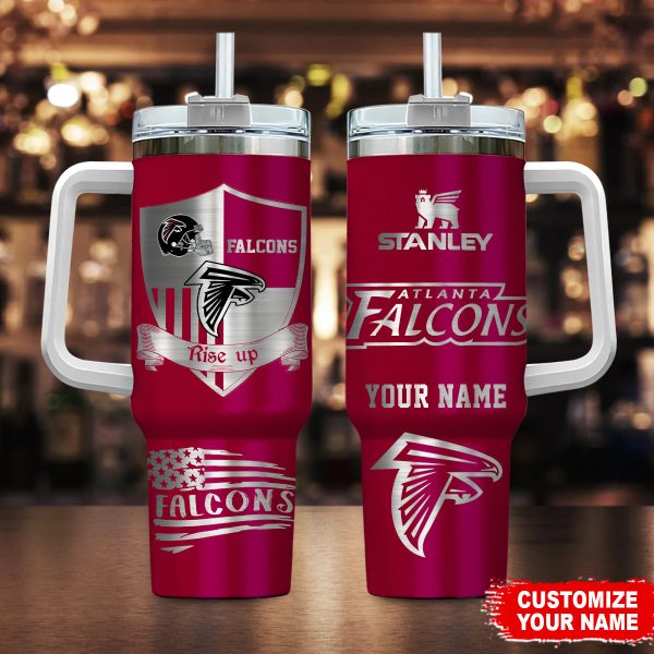 Atlanta Falcons NFL Silver Logo Custom Stanley Quencher 30oz-40oz Stainless Steel Tumbler Hot And Cold Tumbler