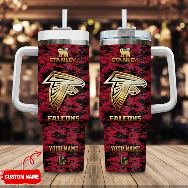 Atlanta Falcons NFL Camouflage Golden Logo Custom Stanley Quencher 30oz-40oz Stainless Steel Tumbler Hot And Cold Tumbler