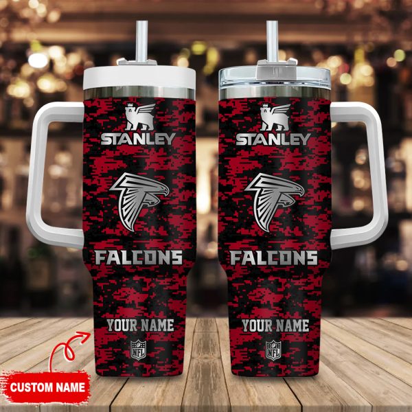 Atlanta Falcons NFL Camouflage Silver Logo Custom Stanley Quencher 30oz-40oz Stainless Steel Tumbler Hot And Cold Tumbler