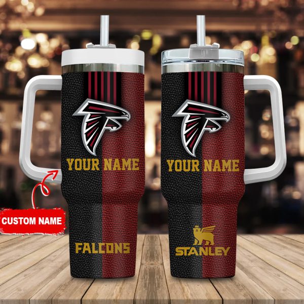 Atlanta Falcons NFL Leather Effect Custom Stanley Quencher 30oz-40oz Stainless Steel Tumbler Hot And Cold Tumbler