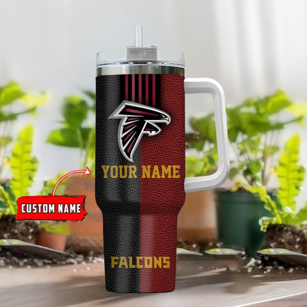 Atlanta Falcons NFL Leather Effect Custom Stanley Quencher 30oz-40oz Stainless Steel Tumbler Hot And Cold Tumbler - Image 2