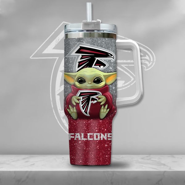 NFL Atlanta Falcons Baby Yoda Custom Stanley Quencher 30oz-40oz Stainless Steel Tumbler Hot And Cold Tumbler - Image 2