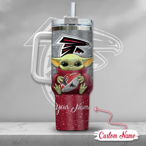 NFL Atlanta Falcons Baby Yoda Custom Stanley Quencher 30oz-40oz Stainless Steel Tumbler Hot And Cold Tumbler - Image 3
